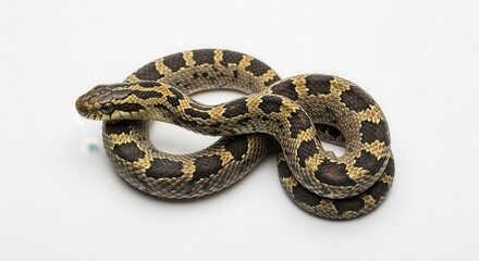 Obraz premium A coiled juvenile corn snake on a white background.