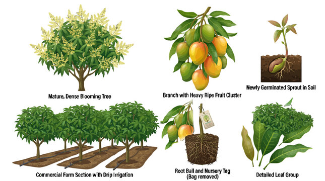 Mango tree growth stages and details