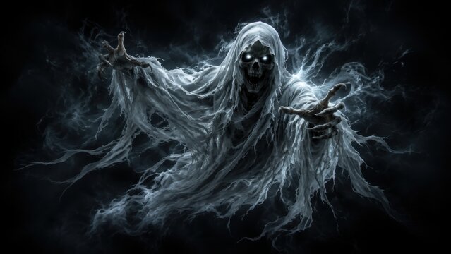 Spectral wraith reaching out in dark stormy supernatural scene