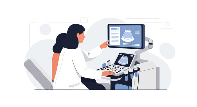 Doctor Analyzing Ultrasound Scan on Monitor