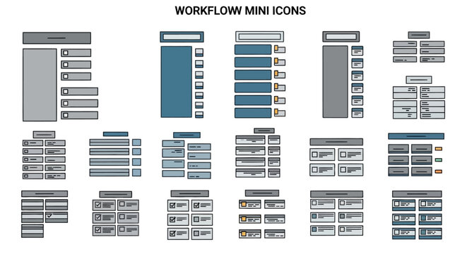 Collection of workflow mini icons for productivity and business applications.