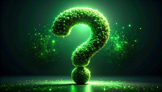 Glowing green question mark symbol.