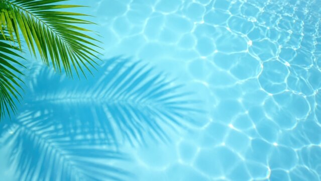 Palm leaves casting shadow over swimming pool water