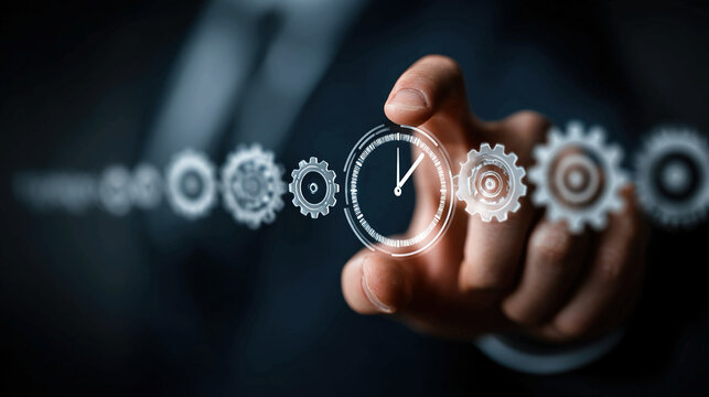 Time management and productivity strategy concept with digital workflow tools, prioritization, scheduling, automation, cost reduction, efficiency improvement, and business performance optimization