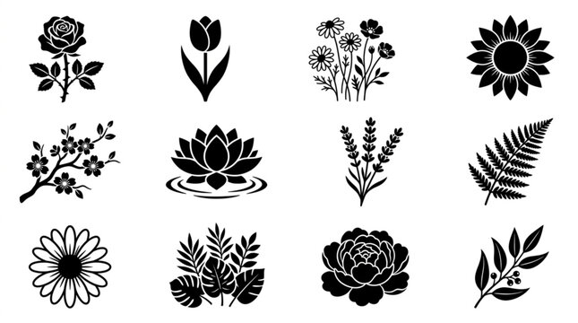 Collection of various flower silhouettes.