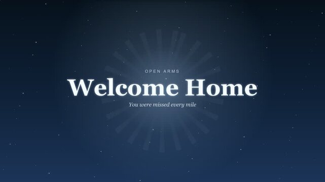 Glowing Welcome Home text on a dark starry background