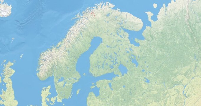 Finland on Globe. Zoom into the country with Earth spinning on dark background. Physical world map with Finland and label on it. Country view animation.