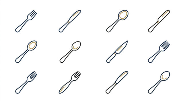 Set of silverware utensils on white.