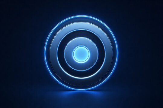 Glowing Blue Neon Target Circle on Dark Background 3D Concept