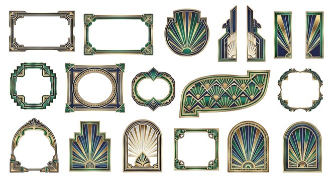 Art deco decorative frames and borders set in teal and gold