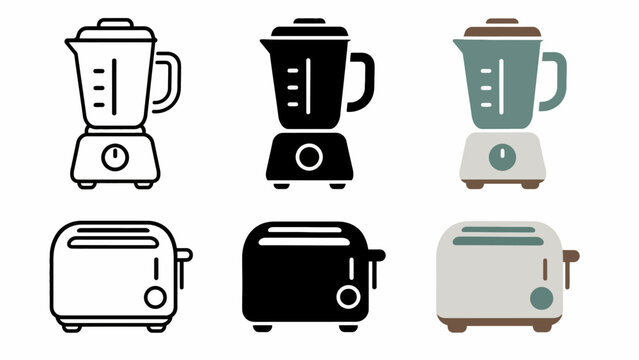 Various blender and toaster icons in black, white, and colored styles