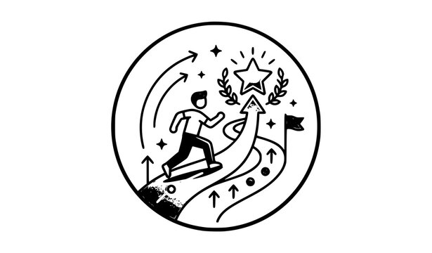 Soft Blue Extra Mile Success Concept Icon with Round Line Path and Goal Achievement Illustration