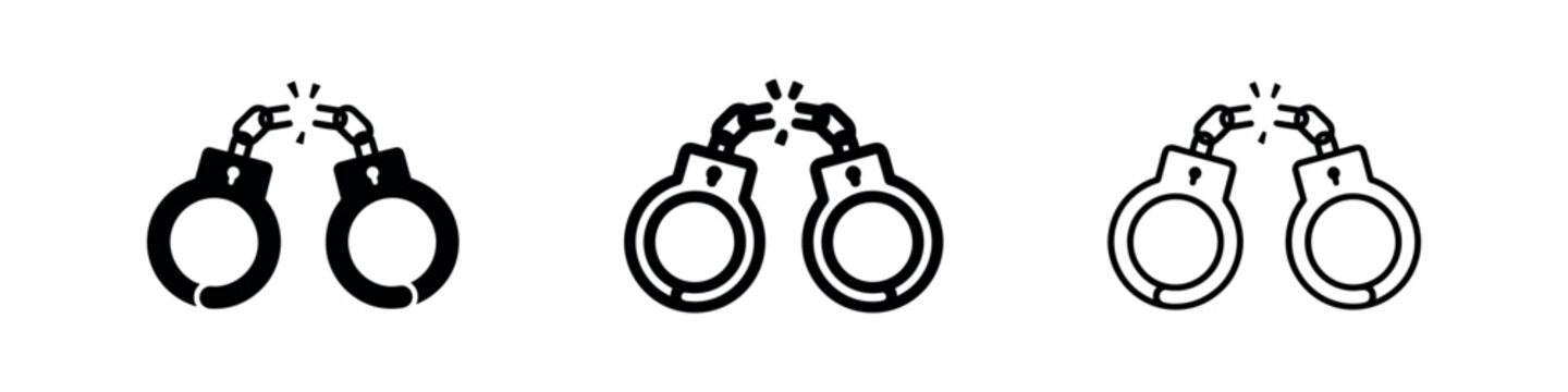 Broken handcuffs icon, symbolizing freedom, release, and liberation from confinement