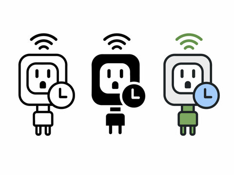 Smart plug timer icons with wi-fi signal in three styles