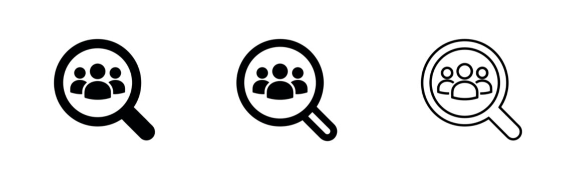 User search icon, finding people and community search symbol with magnifying glass