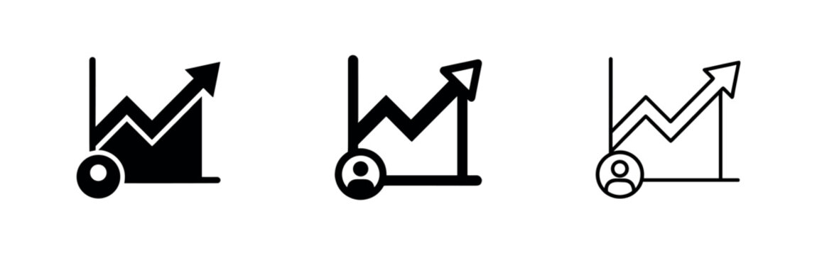 Upward trending line graph with user icon for individual or user growth