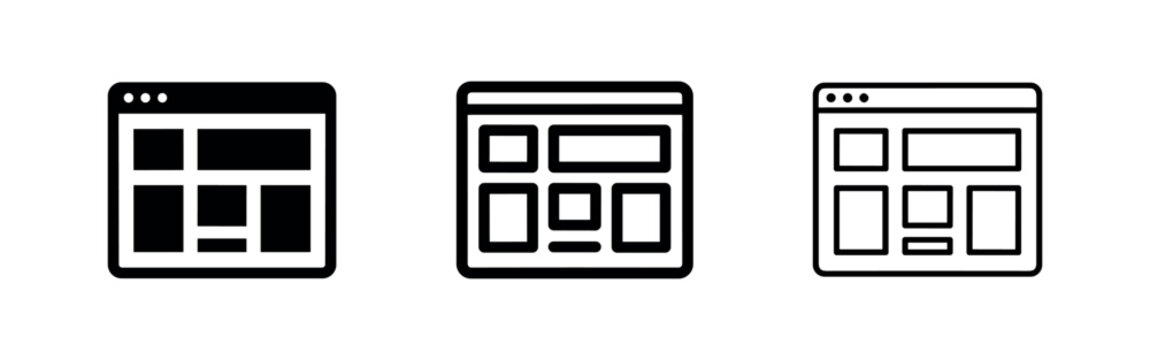 Web Layout Design Icon Set. Responsive Website UI/UX Elements for Modern Web Development.