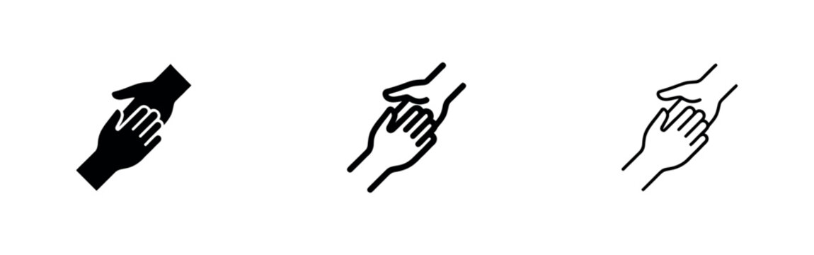 Helping hands and support icon set, symbolizing care, assistance, and community.