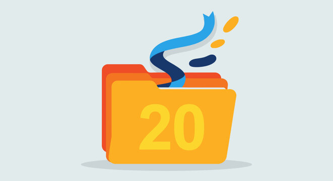 A folder labeled 20 flying open with papers and sparks emitting