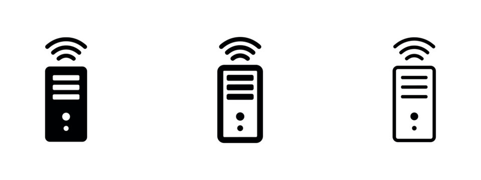Wireless server tower icon set. Network, data center, and Wi-Fi connection concept.
