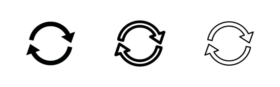 Refresh icons: solid black, outline, and double outline on white background