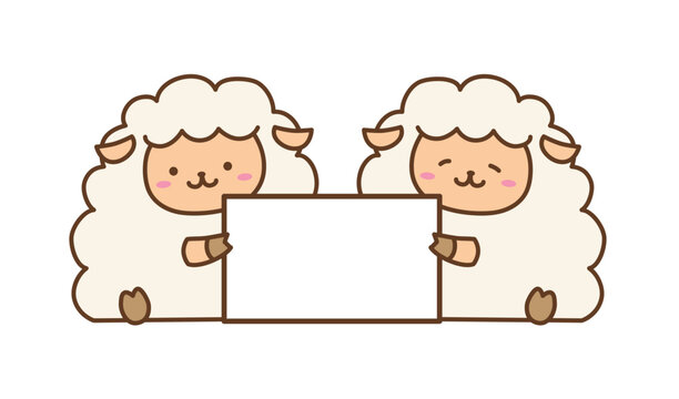 メッセージボードを持つ2匹の羊のイラスト