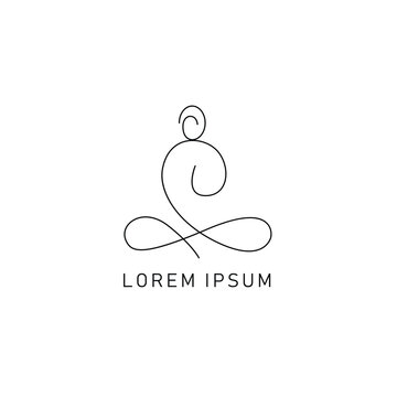 Buddha line logo icon background vector image, vesak logo, Simple and minimal icon of Buddha, Yoga logo, Meditating guru, monk logo design, monk lineart,  continuous line drawing of fitness yoga conce