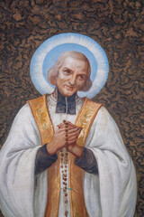 Fresco of Saint John Mary Vianney the Holy priest of Ars. Saint of the Catholic Church. © Joan