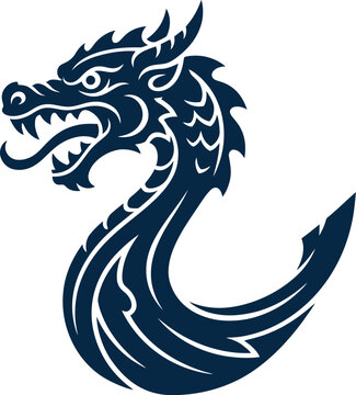 Minimal monochrome icon featuring carved dragon head prow viking ship bold silhouette highly recognizable vector illustration white background
