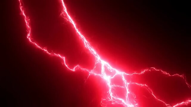 Static shot of vivid red plasma electric lightning bolts branching across dark background, CGI overlay effect