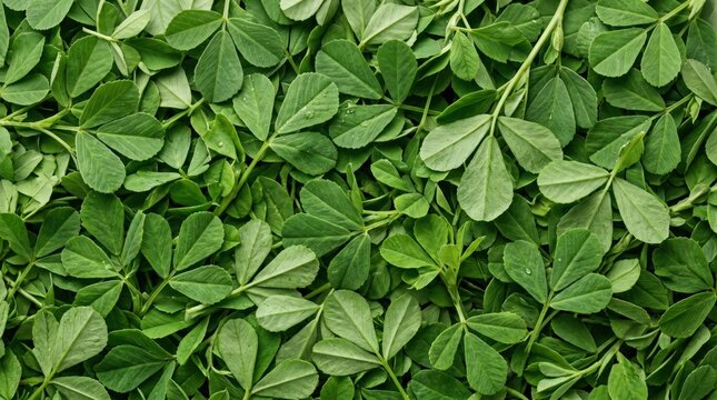 Fresh green fenugreek leaves background texture featuring vibrant organic methi herb foliage arranged in a detailed flat lay pattern for culinary use