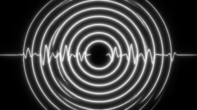 Abstract Neon Sound Wave Pulse with Concentric Circles Animation.