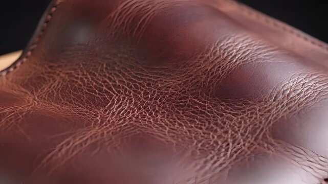 Closeup Macro Shot of Rich Brown Leather Texture with Natural Grain.