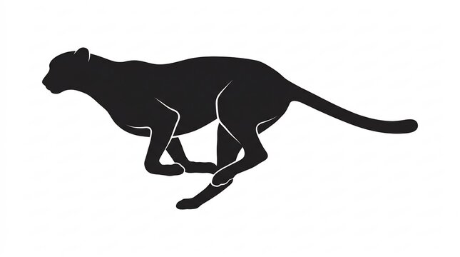 Sleek running cheetah silhouette on white background