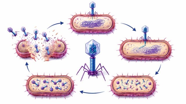 Bacteriophage Lytic Cycle Diagram Showing Virus Infection and Replication Inside Bacterial Cell