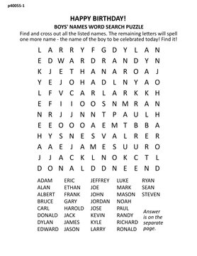 Boys' names word search puzzle game with hidden word (JONATHAN)
