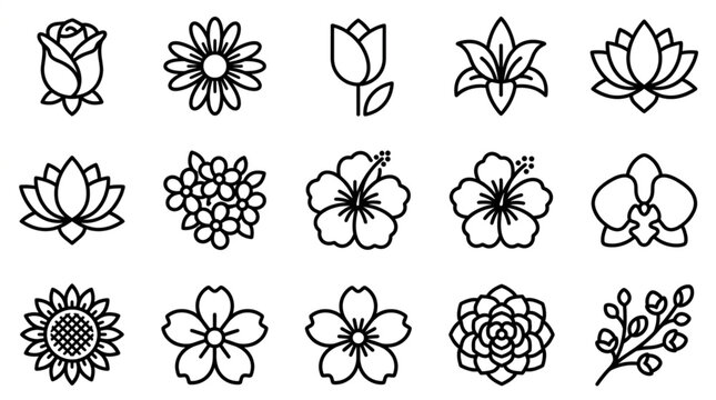 Collection of various flower line drawings.