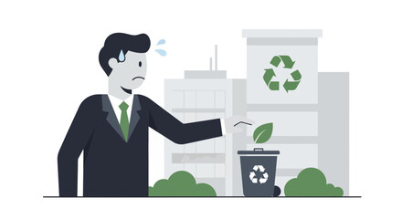 Fototapeta premium Businessman stressed about eco-friendly workplace and recycling at office