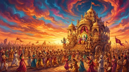 Fototapeta premium Hindu temple dedicated to Jagannath festive and celebratory of the Jagannath Rath Yatra