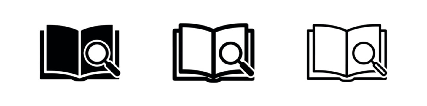 Open Book with Magnifying Glass Icon, Research Symbol