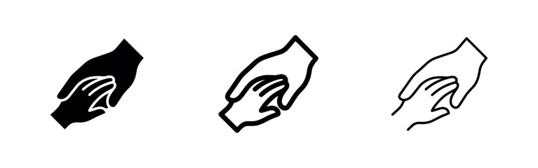 Fototapeta premium Hands holding icon set, support and care symbol. Family, friendship and partnership concept.