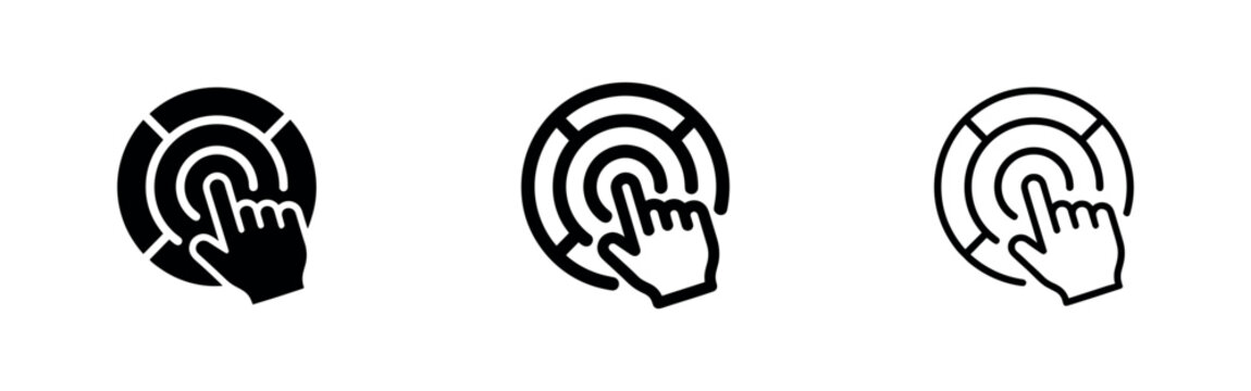 Hand cursor clicking a target or radial menu icon, symbolizing interaction and selection.