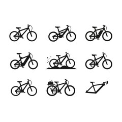 Fototapeta premium Diverse Bicycle Icons Set, Vector Graphics Collection, Cycling Transport Silhouettes