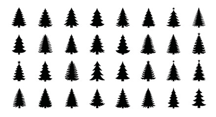 Fototapeta premium Collection of various christmas tree silhouettes on white background