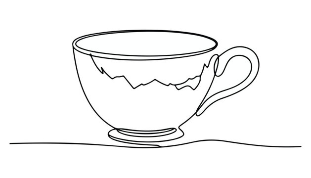 One continuous line illustration of an tea cup , isolated on white background.