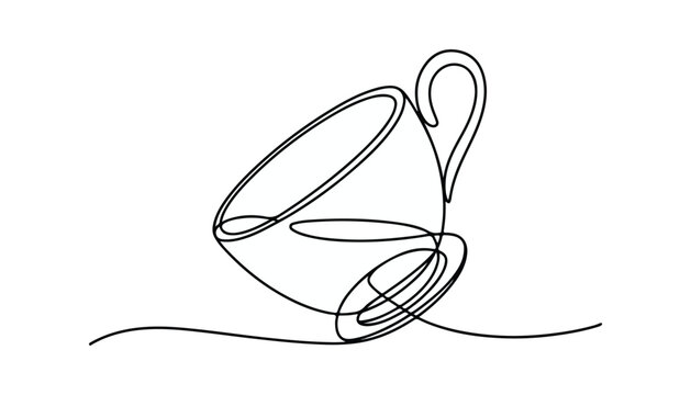 One continuous line illustration of an tea cup , isolated on white background.