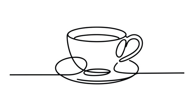 One continuous line illustration of an tea cup , isolated on white background.