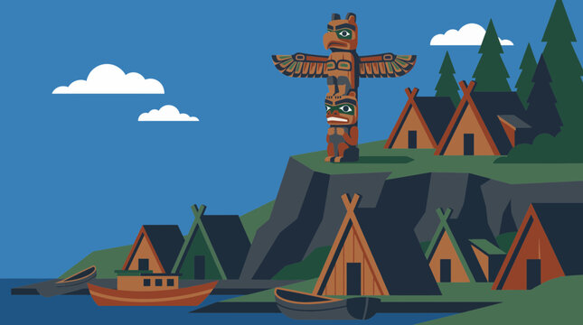 Thunderbird Totem Spread Wings Over Pacific Northwest Village