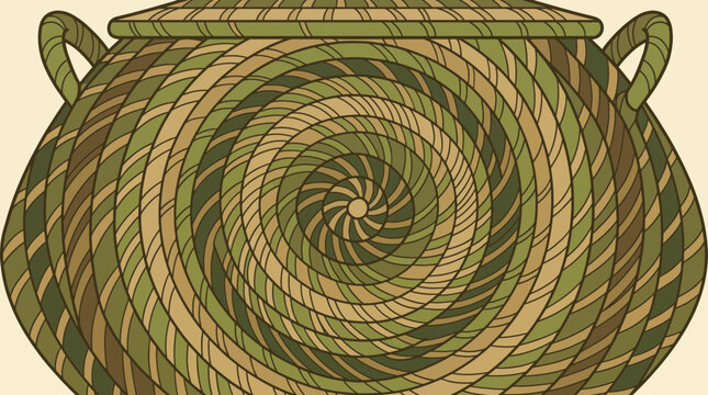 Woven Sweetgrass Basket with Intricate Spiral Pattern