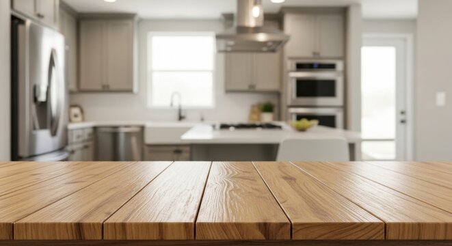 Modern Kitchen Interior with Wooden Counter.